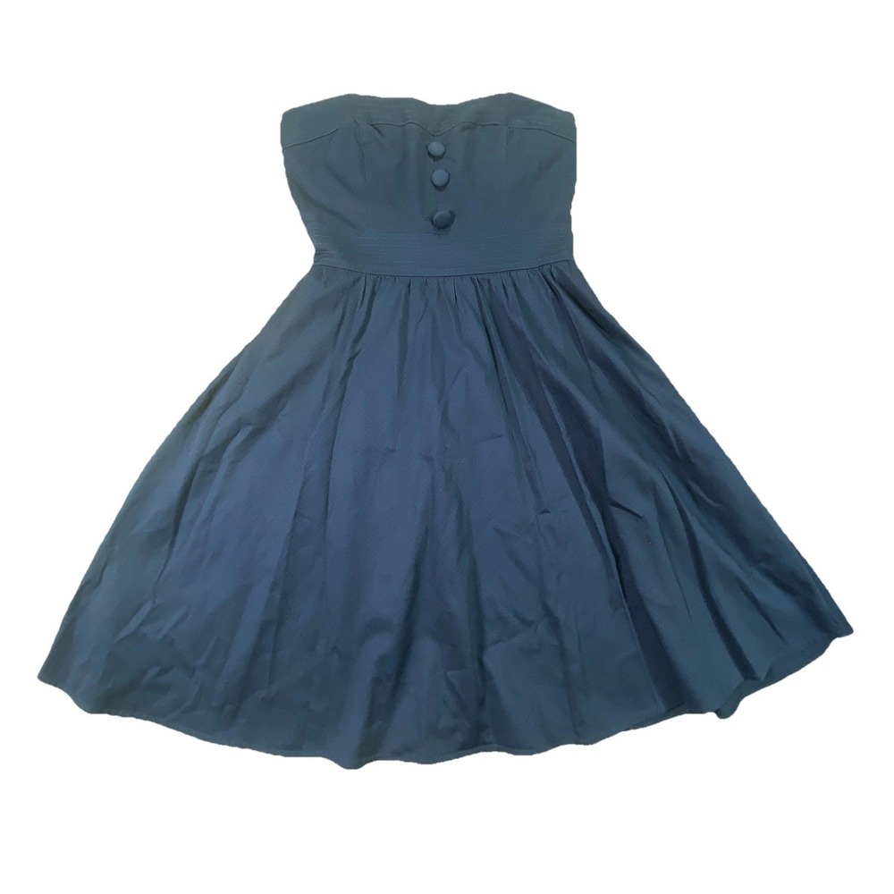 Teeze Me Dress Womens 7 Blue Cotton Stretch Pleated Off-the-Shoulder Back Zip